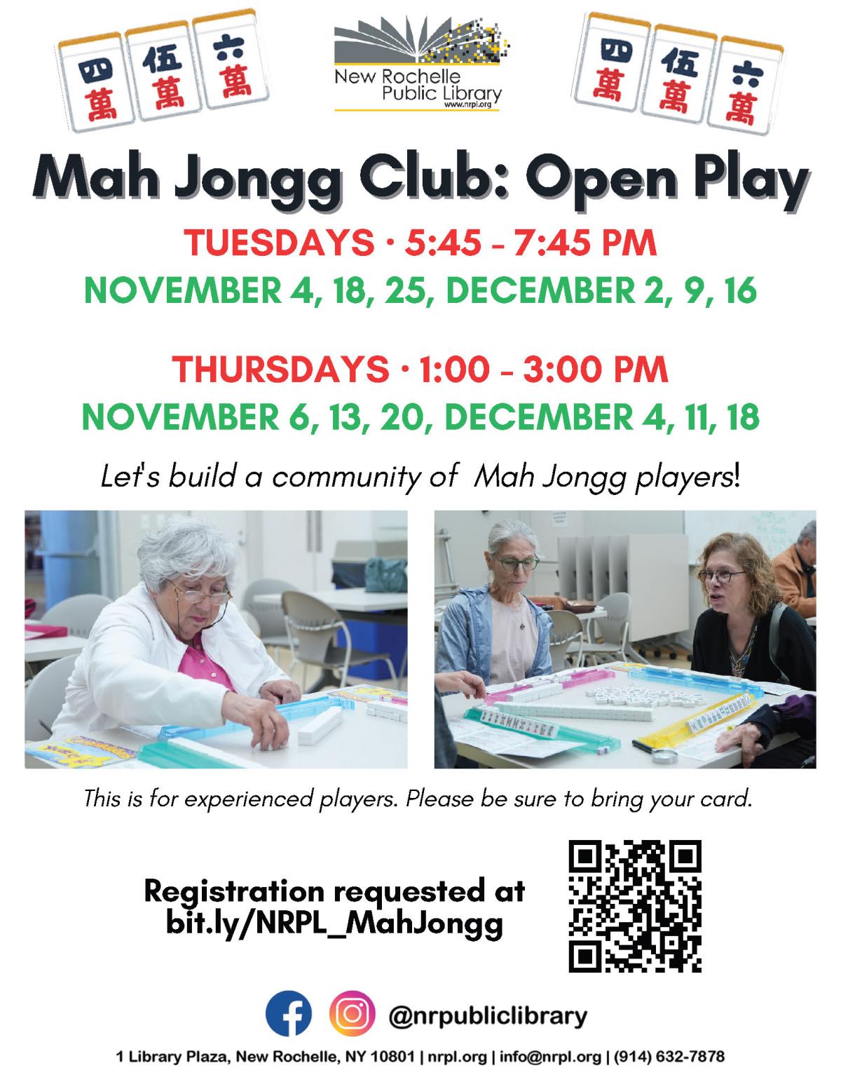 Mah Jongg Open Play (for Experienced Players Only!)