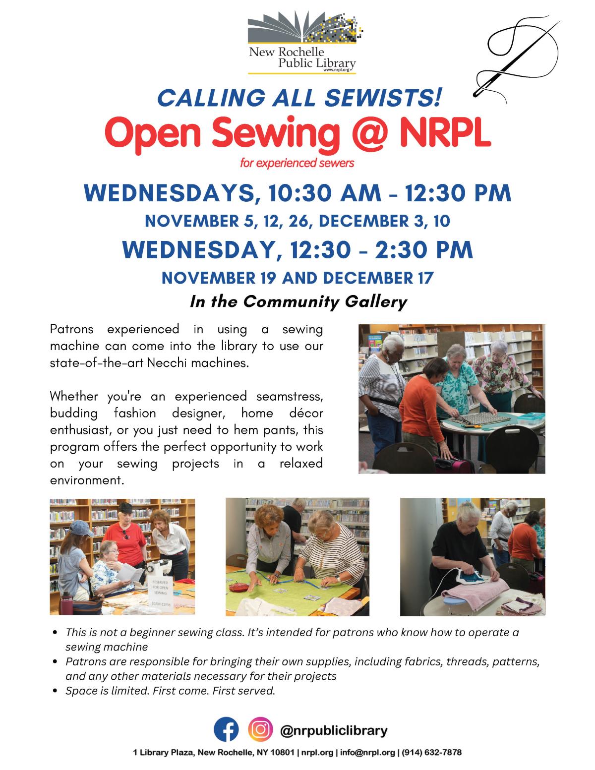 Open Sewing  (Fall 2025, November through December)